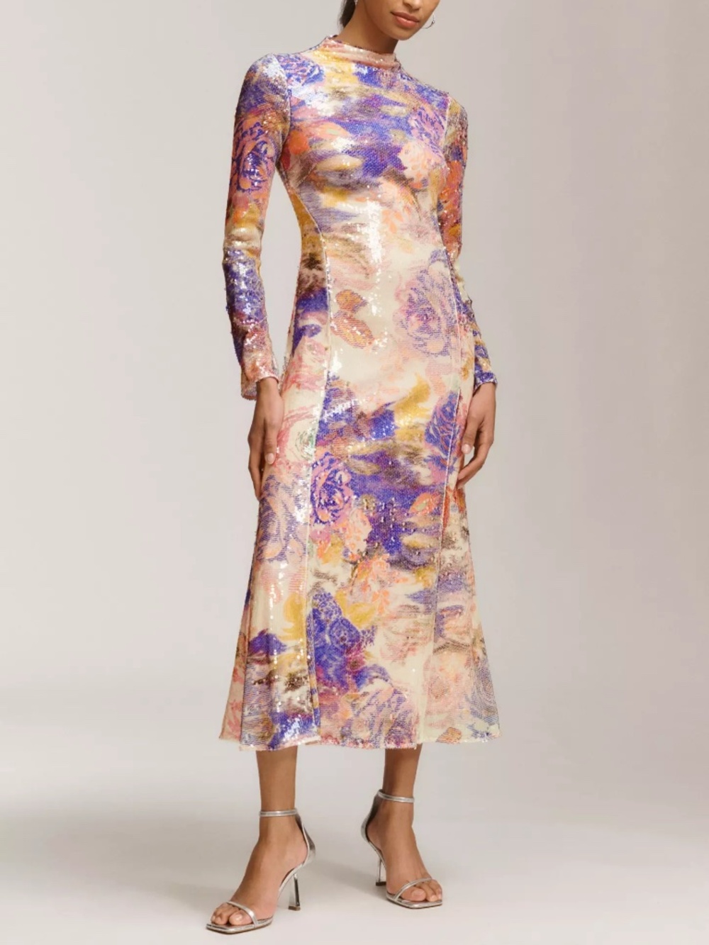 BHLDN Sequin Mock-Neck Long-Sleeve Maxi Dress